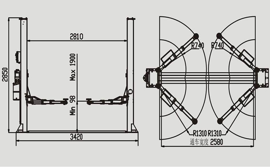 雙柱舉升機(jī)安裝尺寸圖